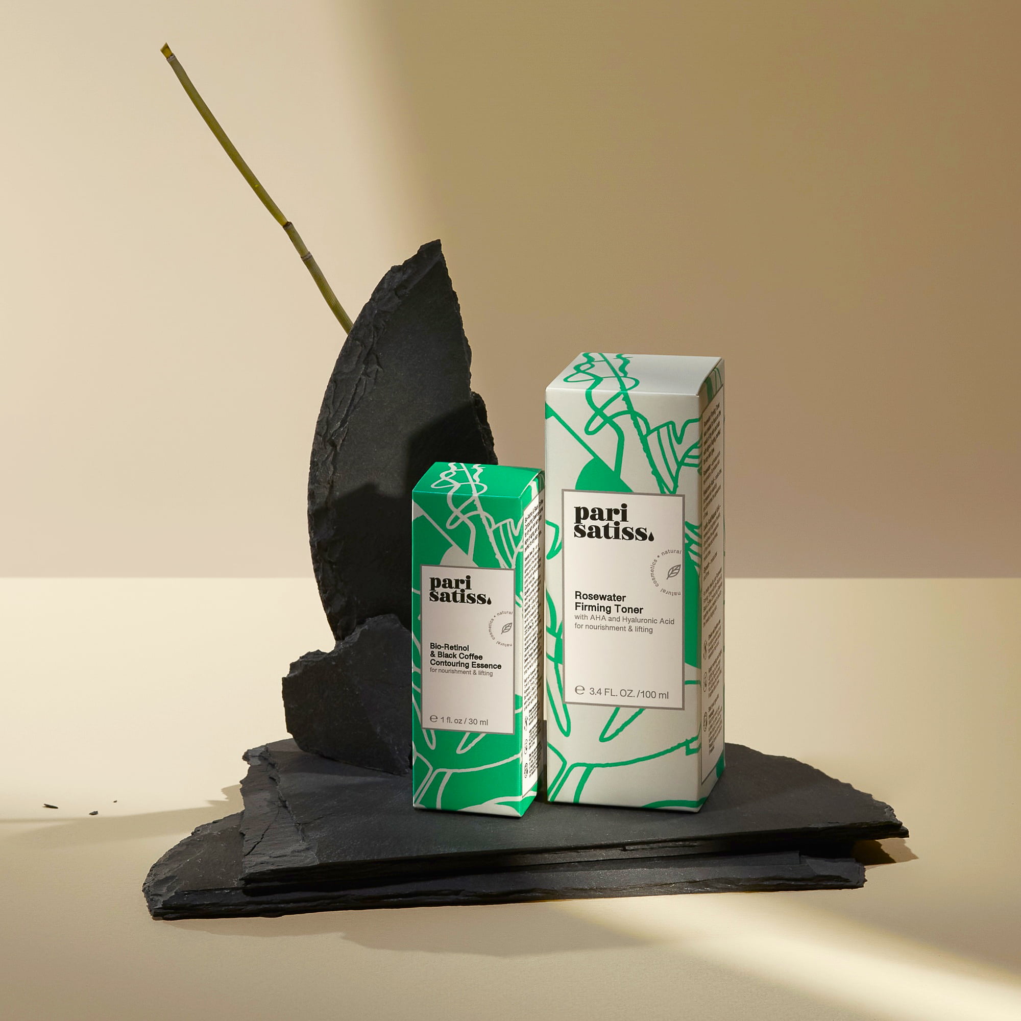 Rosewater Firming Toner and Bio-Retinol & Black Coffee Contouring Essence in package